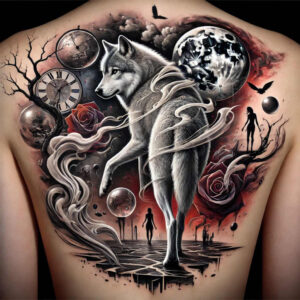 freedom-symbol-wolf-tattoo – tattoo design ideas free ai generated – neotraditional-refined-detail – for-back-shoulder – Gallery: wolves-inkby-ai