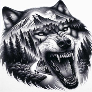 geometric-detail-wolf-tattoo – tattoo design ideas free ai generated – realism-refined-contrast – for-back – Gallery: wolves-inkby-ai