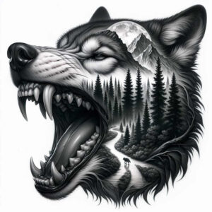 geometric-wolf-tattoo – tattoo design ideas free ai generated – realism-lifelike-eyes – for-stomach – Gallery: wolves-inkby-ai