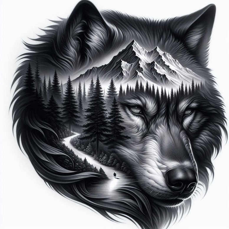 geometric-wolf-tattoo – tattoo design ideas free ai generated – realism-soft-highlights – for-back-shoulder – Gallery: wolves-inkby-ai