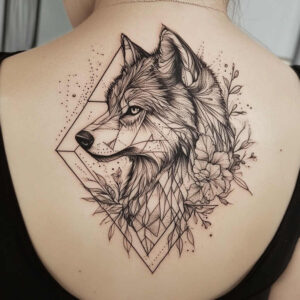geometric-wolf-tattoo – tattoo design ideas free ai generated – surrealism-ethereal – for-scapula – Gallery: wolves-inkby-ai
