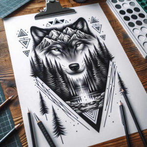 light-effect-wolf-tattoo – tattoo design ideas free ai generated – realism-precise-gradient – for-nape – Gallery: wolves-inkby-ai
