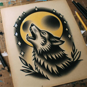 mystery-motif-wolf-tattoo – tattoo design ideas free ai generated – neotraditional-enhanced-shading – for-ribs – Gallery: wolves-inkby-ai