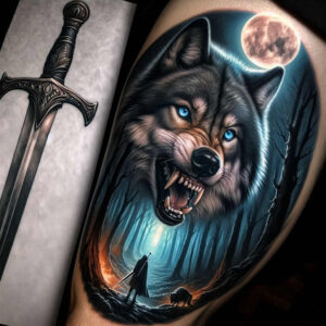 natural-look-wolf-tattoo – tattoo design ideas free ai generated – neotraditional-artful-color – for-side – Gallery: wolves-inkby-ai