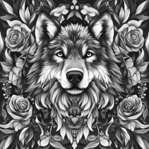 plant-ornament-wolf-tattoo – tattoo design ideas free ai generated – surrealism-translucent-layers – for-spine – Gallery: wolves-inkby-ai