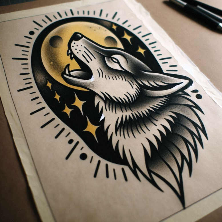 realistic-wolf-tattoo – tattoo design ideas free ai generated – realism-light-reflections – for-upper-shoulder – Gallery: wolves-inkby-ai
