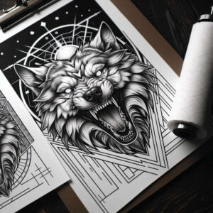 shaded-wolf-tattoo – tattoo design ideas free ai generated – neotraditional-bold-texture – for-abdomen – Gallery: wolves-inkby-ai