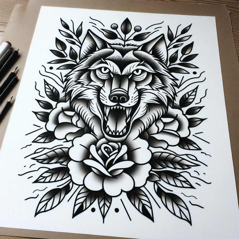 wolves tattoo design ideas Realism contrast play ancient guardian embodying courage