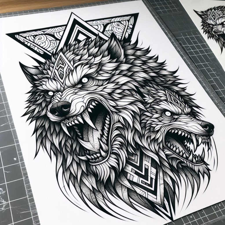 wolves tattoo design ideas subtle tone mountain shadow determination and power
