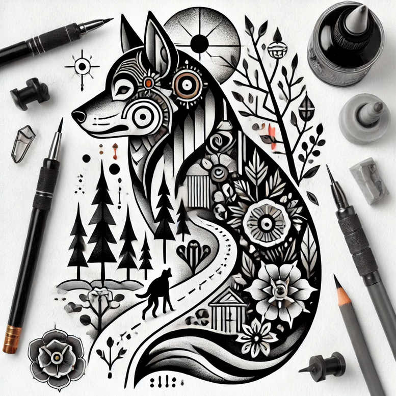 wolves tattoo design ideas Surrealism visual paradox silent howl for outer arm