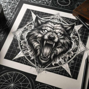 tribal-wolf-tattoo – tattoo design ideas free ai generated – neotraditional-fine-detail – for-hand – Gallery: wolves-inkby-ai