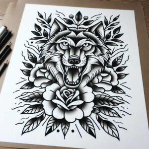 tribal-wolf-tattoo – tattoo design ideas free ai generated – surrealism-unearthly – for-upper-shoulder – Gallery: wolves-inkby-ai