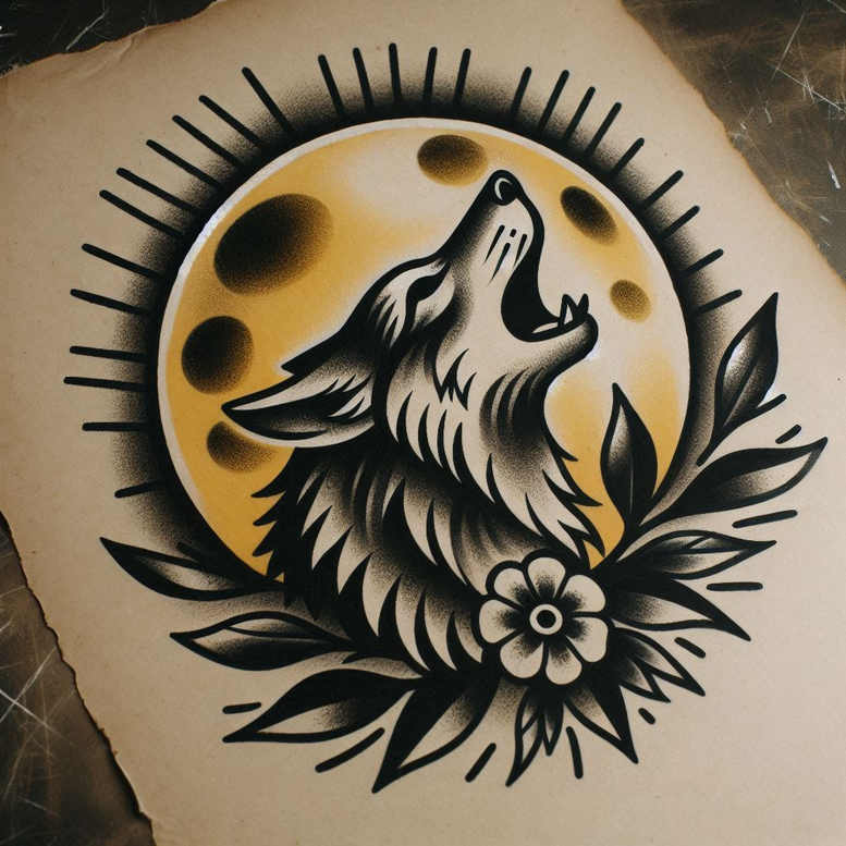 wave-wolf-tattoo – tattoo design ideas free ai generated – neotraditional-artful-color – for-triceps – Gallery: wolves-inkby-ai