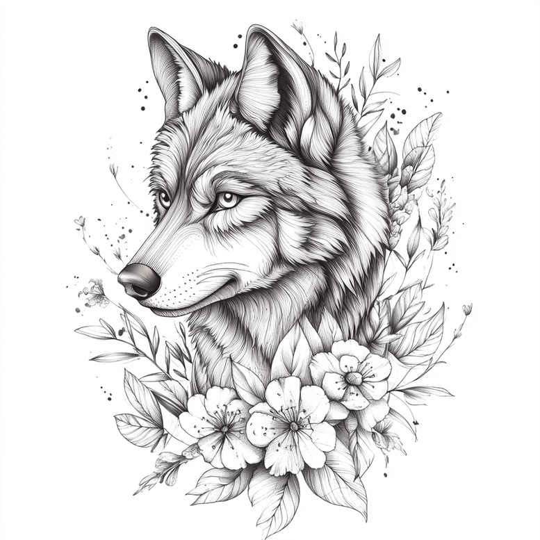 wolf-tattoo – tattoo design ideas free ai generated – neotraditional-subtle-highlights – for-lower-thigh – Gallery: wolves-inkby-ai