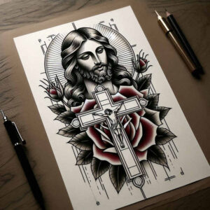 jesus-with-crown-of-thorns-neotraditional-refined-lines-for-scapula – tattoo design ideas free ai generated – Gallery: jesus-inkby-ai