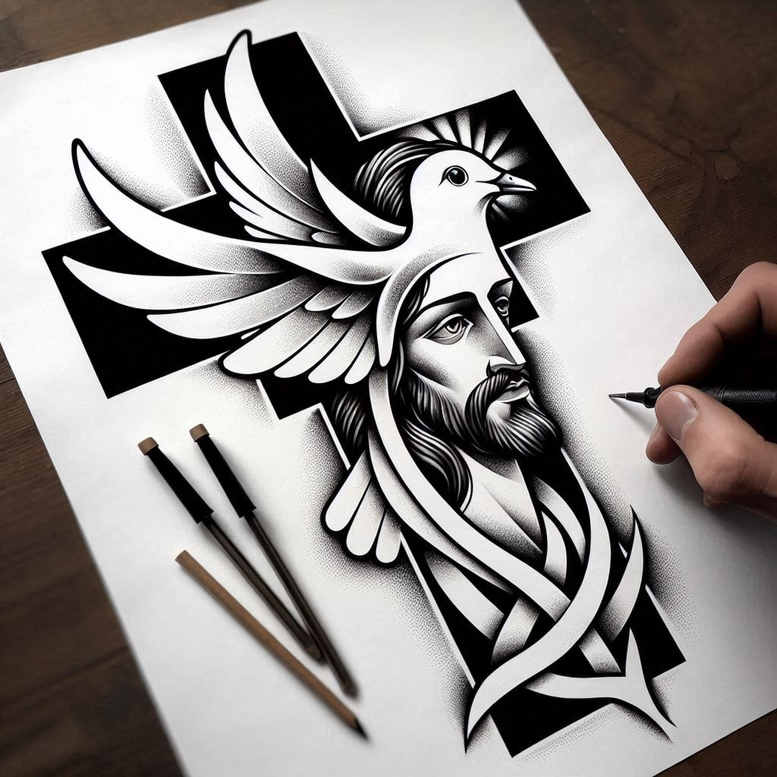 jesus-cross-tattoo-neotraditional-intricate-shading-for-knee – tattoo design ideas free ai generated – Gallery: jesus-inkby-ai