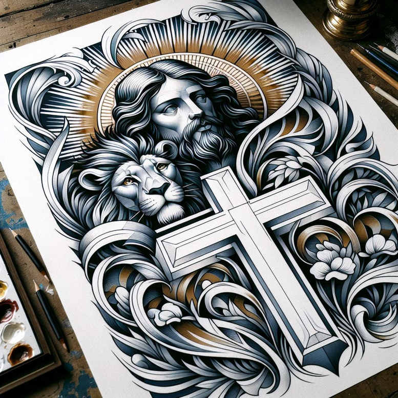 jesus-divine-tattoo-surrealism-hallucinogenic-for-ribs – tattoo design ideas free ai generated – Gallery: jesus-inkby-ai