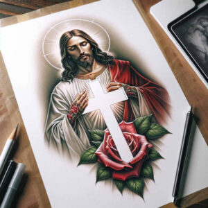 jesus-divine-light-tattoo-realism-moist-effect-for-arm – tattoo design ideas free ai generated – Gallery: jesus-inkby-ai
