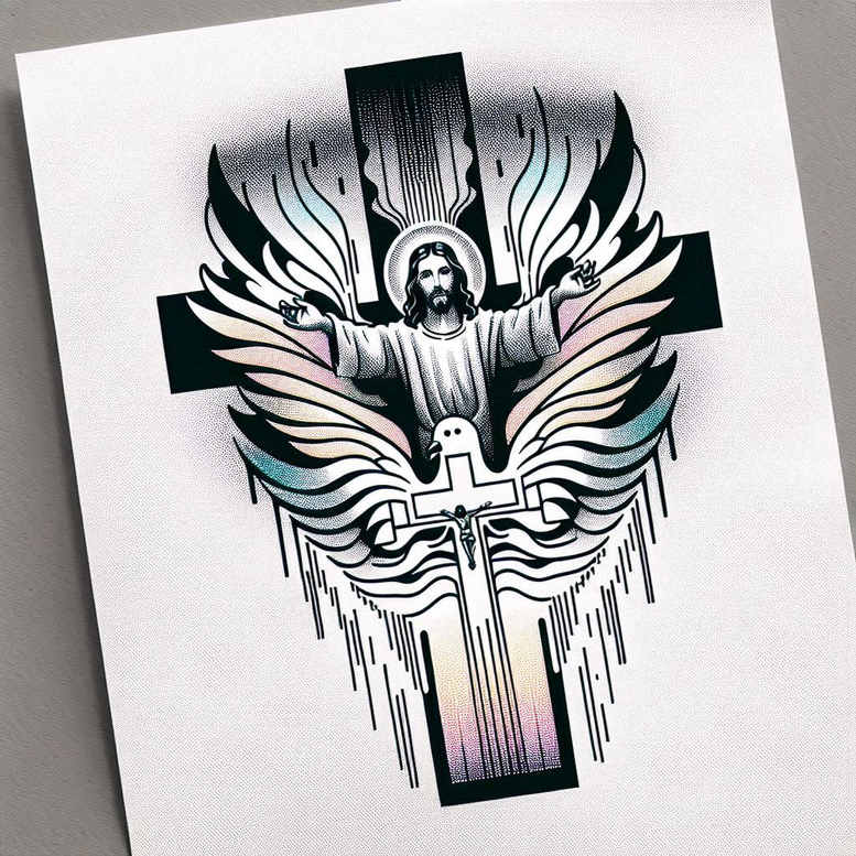 jesus-iconic-tattoo-realism-volume-effect-for-shin – tattoo design ideas free ai generated – Gallery: jesus-inkby-ai