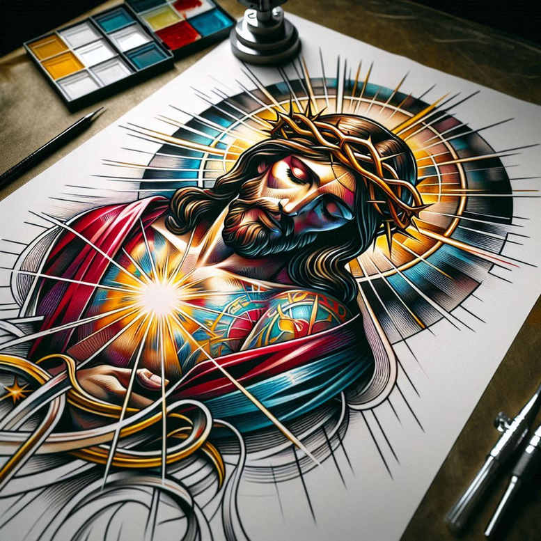 face-of-jesus-tattoo-surrealism-impossible-forms-for-temple – tattoo design ideas free ai generated – Gallery: jesus-inkby-ai