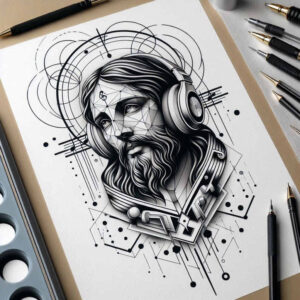 face-of-jesus-tattoo-surrealism-phantasm-for-calf – tattoo design ideas free ai generated – Gallery: jesus-inkby-ai