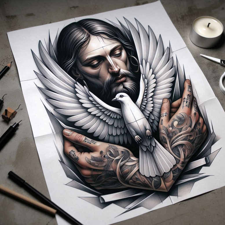 praying-jesus-tattoo-neotraditional-vivid-gradients-for-shoulder – tattoo design ideas free ai generated – Gallery: jesus-inkby-ai