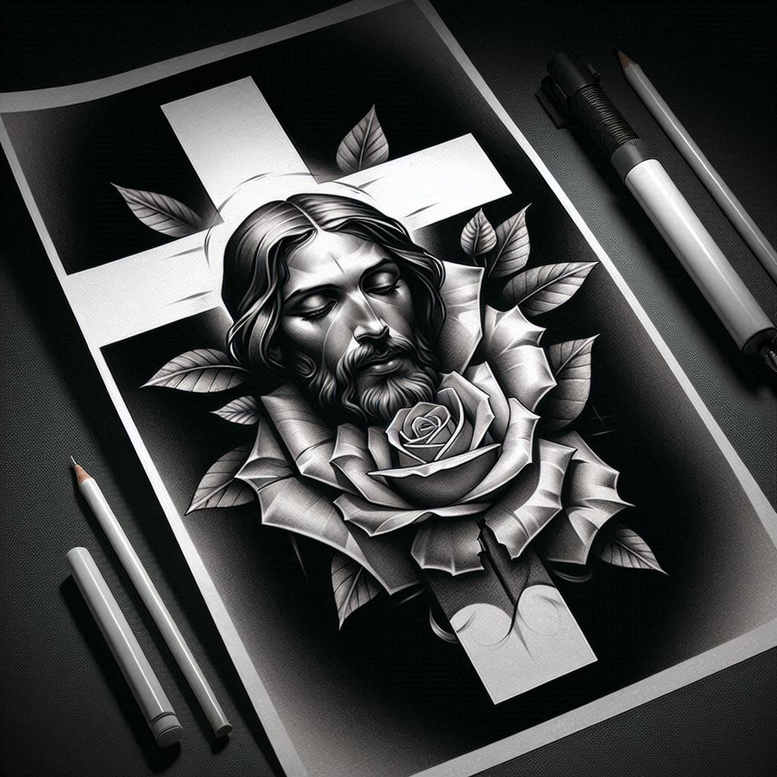 jesus-truth-tattoo-neotraditional-bold-color-for-calf – tattoo design ideas free ai generated – Gallery: jesus-inkby-ai