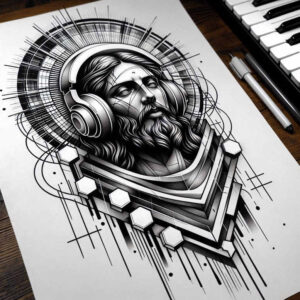 jesus-prayer-tattoo – tattoo design ideas free ai generated – tonal-depth – for-knee – Gallery: jesus-inkby-ai