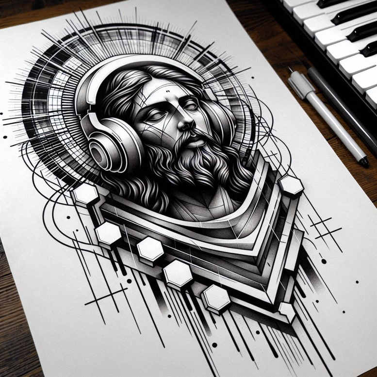 jesus-prayer-tattoo – tattoo design ideas free ai generated – tonal-depth – for-knee – Gallery: jesus-inkby-ai