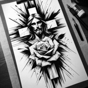 jesus-path-tattoo-realism-ink-layering-for-upper-chest – tattoo design ideas free ai generated – Gallery: jesus-inkby-ai