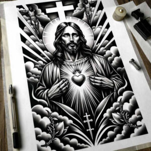 jesus-prayer-tattoo-neotraditional-bold-texture-for-behind-ear – tattoo design ideas free ai generated – Gallery: jesus-inkby-ai