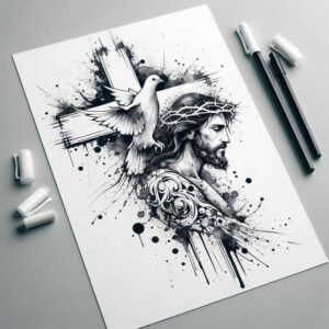 jesus-spiritual-power-tattoo-neotraditional-refined-lines-for-thigh – tattoo design ideas free ai generated – Gallery: jesus-inkby-ai