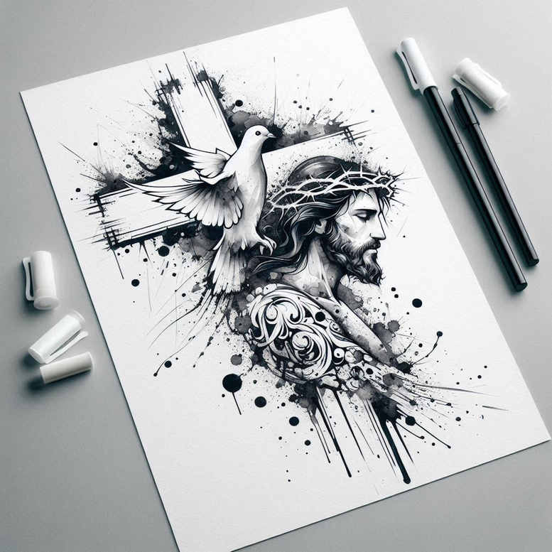 jesus-spiritual-power-tattoo-neotraditional-refined-lines-for-thigh – tattoo design ideas free ai generated – Gallery: jesus-inkby-ai