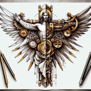 face-of-jesus-tattoo-surrealism-subconscious-themes-for-behind-ear – tattoo design ideas free ai generated – Gallery: jesus-inkby-ai