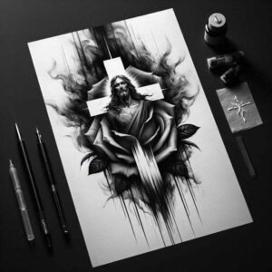 jesus tattoo design ideas Surrealism blurred boundaries biblical scenes for upper shoulder