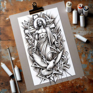 jesus tattoo design ideas ultra-detailed blessing for heel