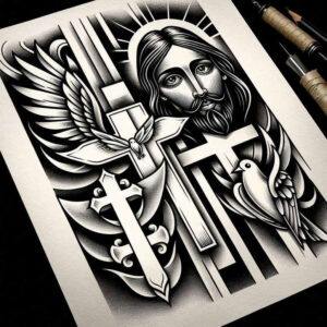 jesus tattoo design ideas ornate blessing for nape
