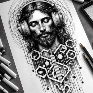 jesus tattoo design ideas solid blacks compassionate gaze symbol of determination