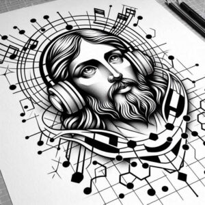 jesus tattoo design ideas Surrealism mystical compassionate gaze symbolising determination