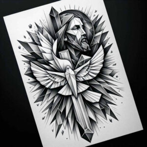 jesus tattoo design ideas wide-angle divine for shoulder blade