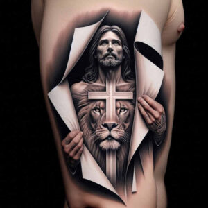 jesus tattoo design ideas Realism subtle gradients gentle for ribs