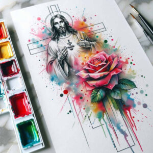 jesus tattoo design ideas Realism clean background holy figure determination and power
