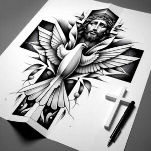 jesus tattoo design ideas Neotraditional balanced tones peaceful symbol of resilience