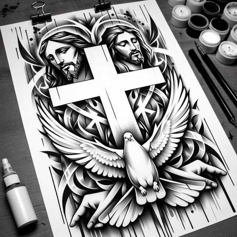 jesus tattoo design ideas Surrealism shadow play prayer shows endurance