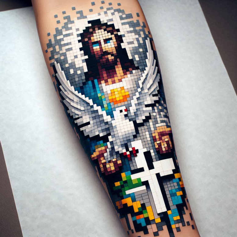 jesus tattoo design ideas hyper-detailed prayerful symbolising strength