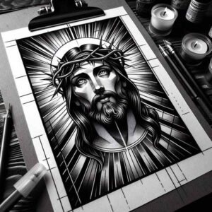jesus tattoo design ideas mirrored effect religious symbolising strength