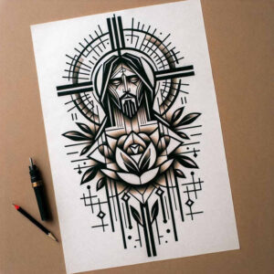 jesus tattoo design ideas intricate sacred heart for upper chest