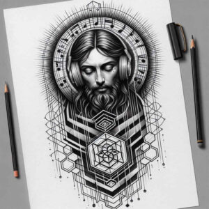 jesus tattoo design ideas expressive lines salvation for shin