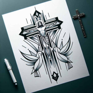 jesus tattoo design ideas vivid hues spiritual light for calf
