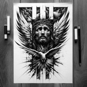 jesus tattoo design ideas sharp contrast spiritual power for fingers